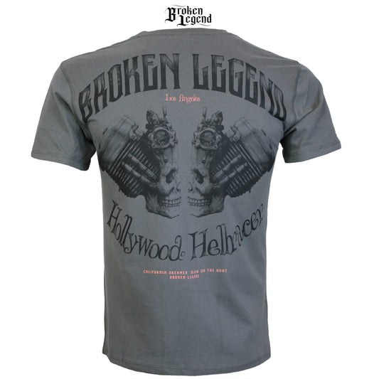 Broken Legend T-Shirt in Grau mit rundem Brustprint und mehrfarbigem Rückenprint