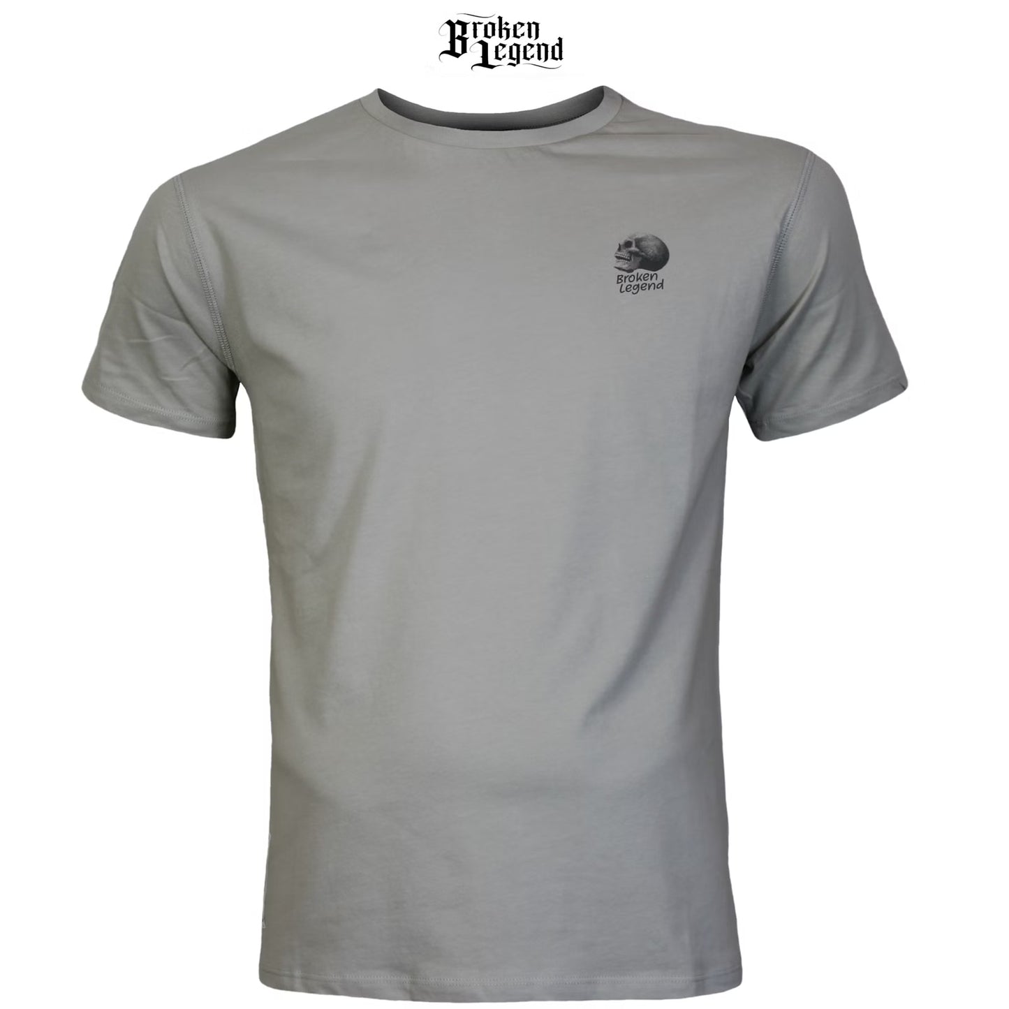 Broken Legend Basic T-Shirt Grau/Oliv mit kleinem Skull-Print auf der Brust
