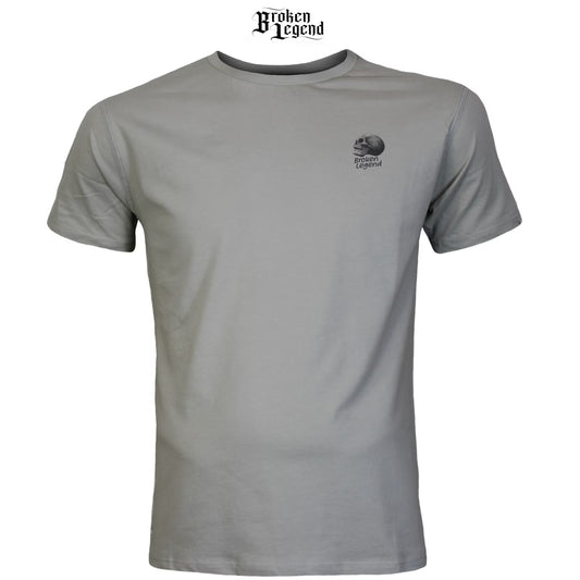 Broken Legend Basic T-Shirt Grau/Oliv mit kleinem Skull-Print auf der Brust