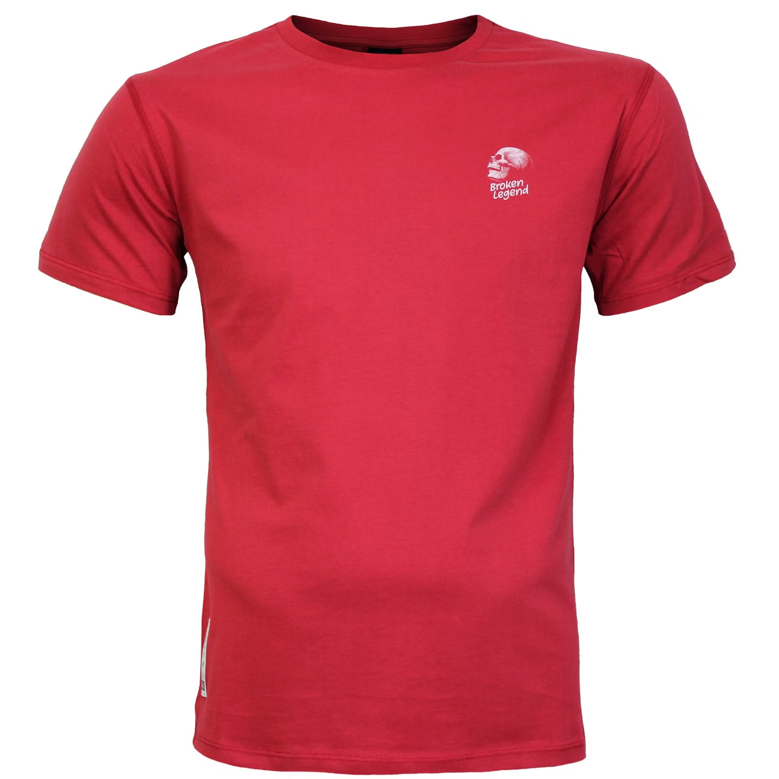 Rotes Broken Legend Basic T-Shirt mit kleinem Skull-Print auf der Brust