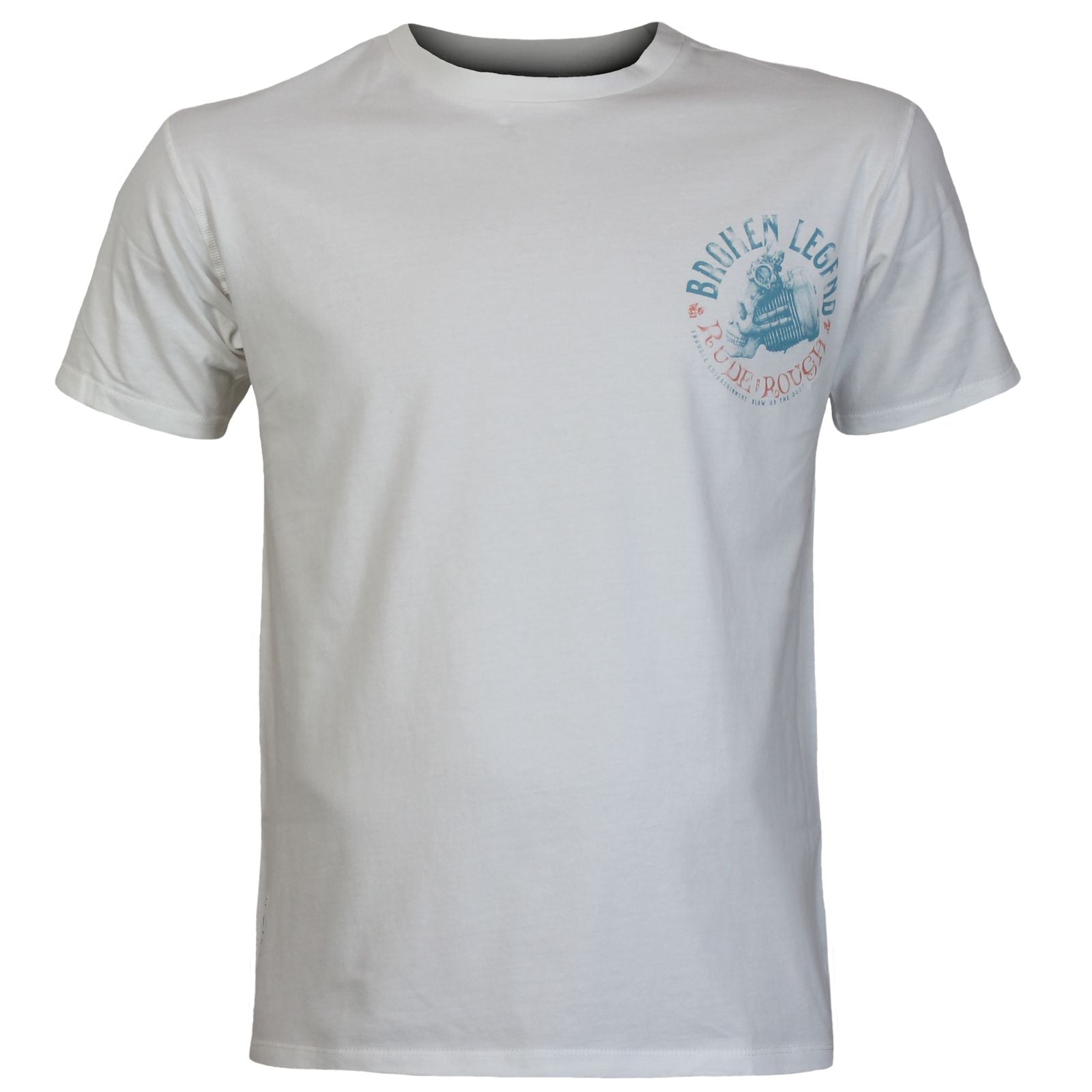 Broken Legend T-Shirt in Natur Weiss mit rundem Brustprint und mehrfarbigem Rückenprint