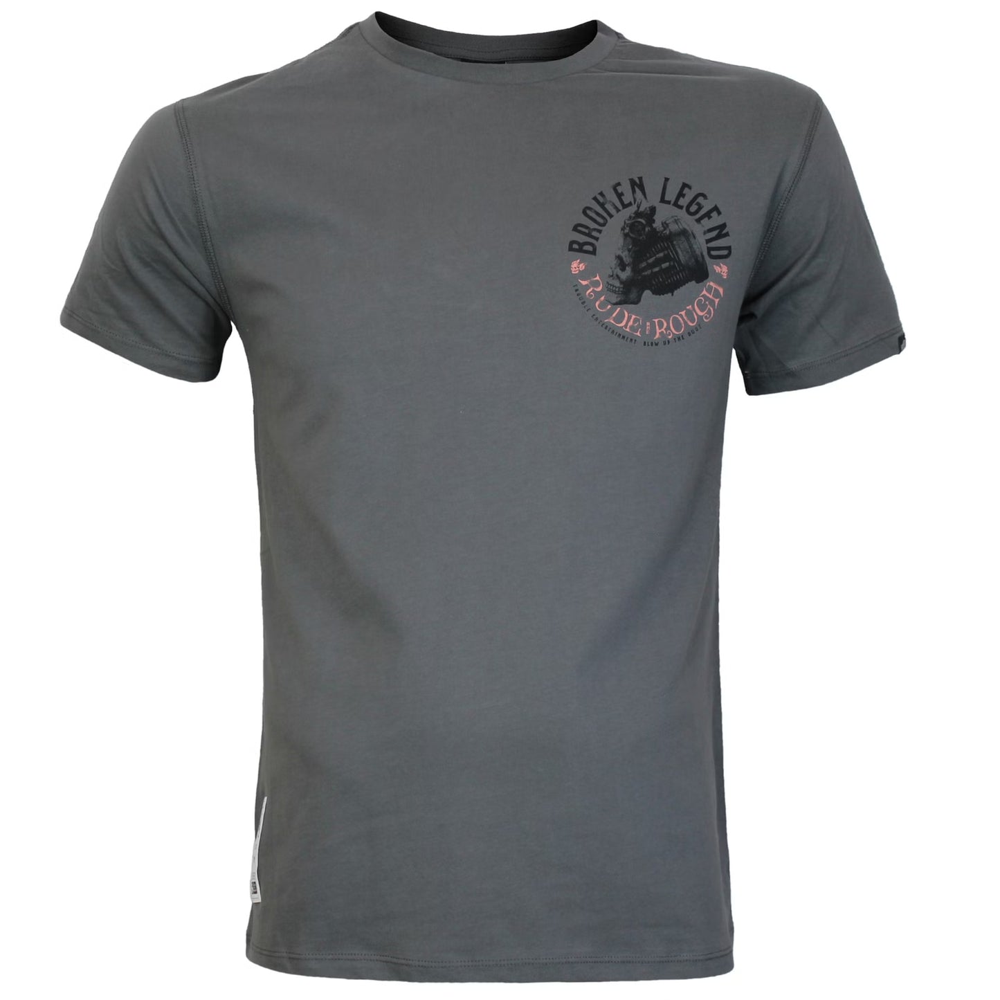 Broken Legend T-Shirt in Grau mit rundem Brustprint und mehrfarbigem Rückenprint