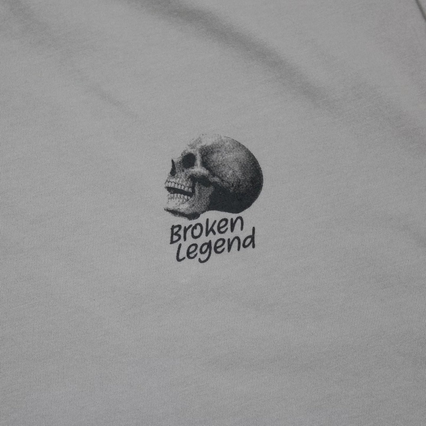Broken Legend Basic T-Shirt Grau/Oliv mit kleinem Skull-Print auf der Brust