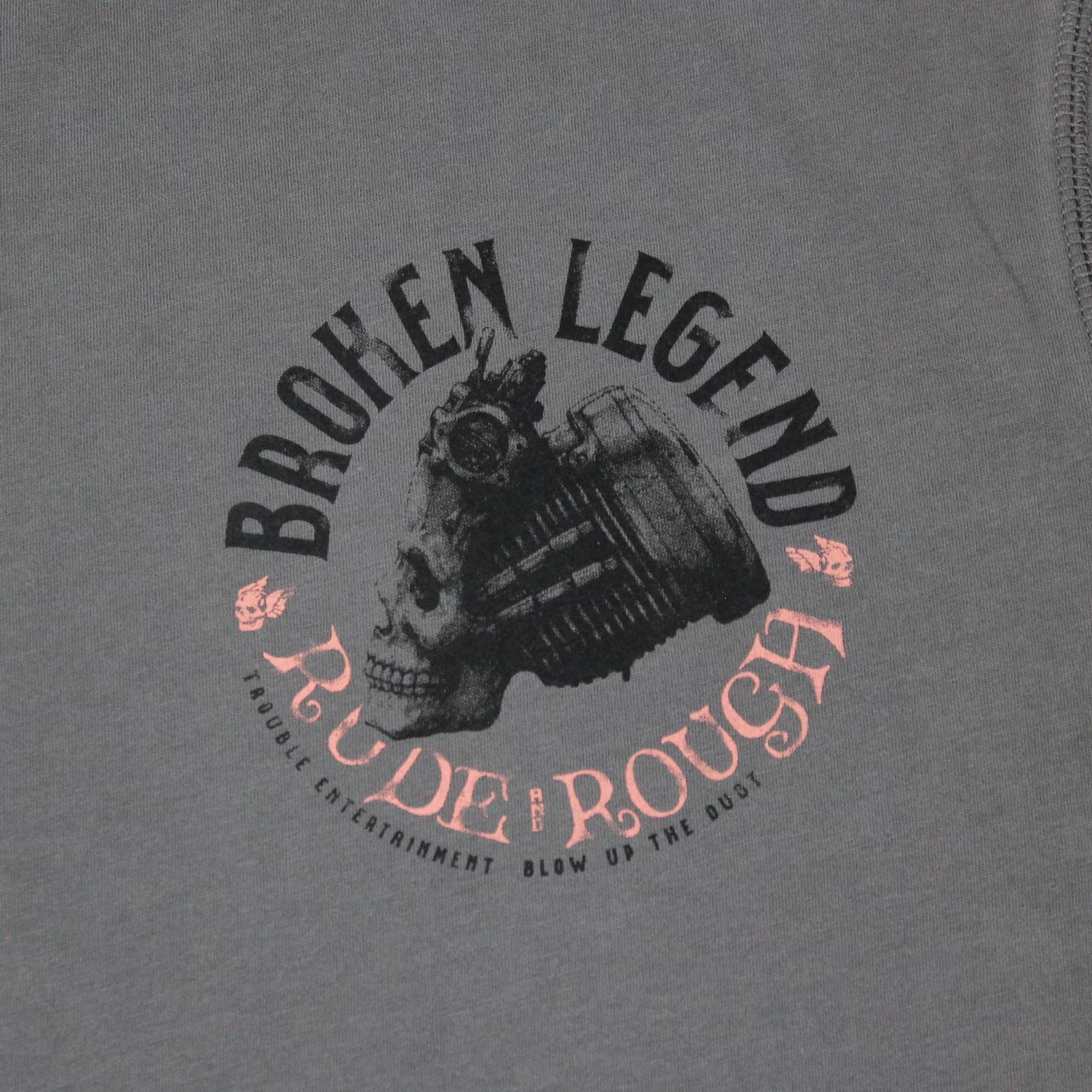 Broken Legend T-Shirt in Grau mit rundem Brustprint und mehrfarbigem Rückenprint