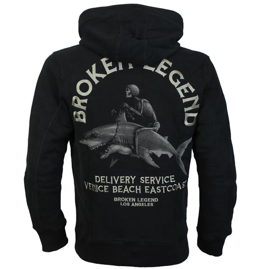 Broken Legend Special Sweatjacke  schwarz mit Hai-Print und Kapuze