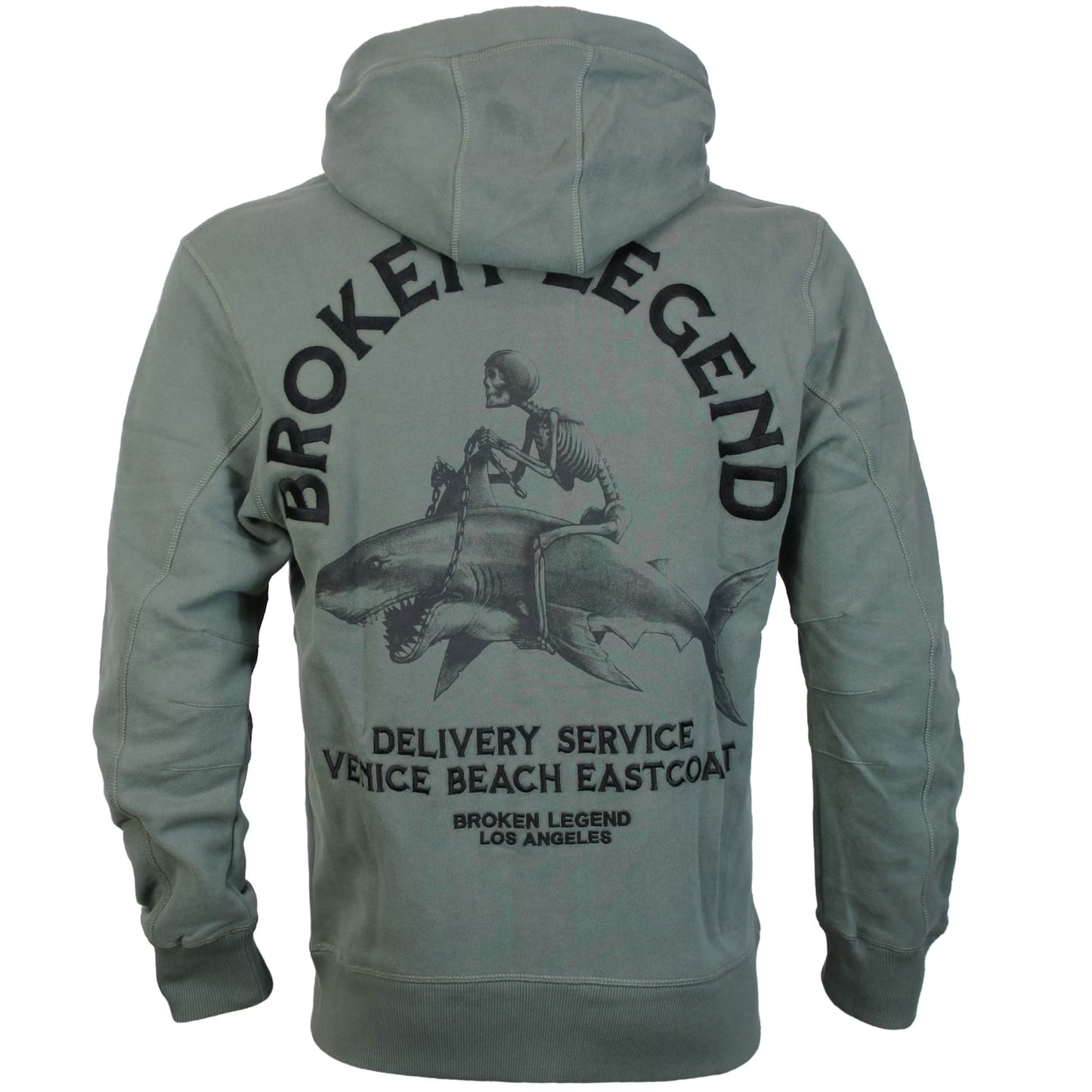 Broken Legend Special Sweatjacke grauoliv mit Hai-Print und Kapuze