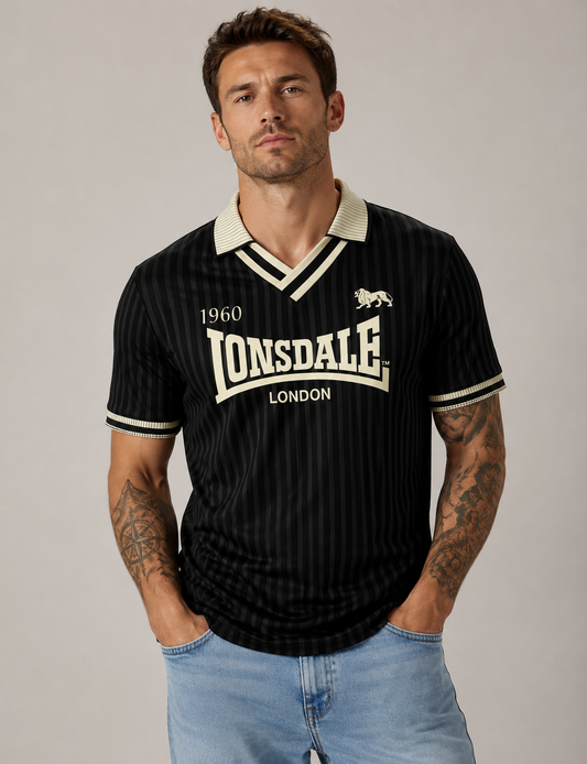 Lonsdale Herren Trikot in Schwarz mit V-Ausschnitt und Logo in Ecru Creme
