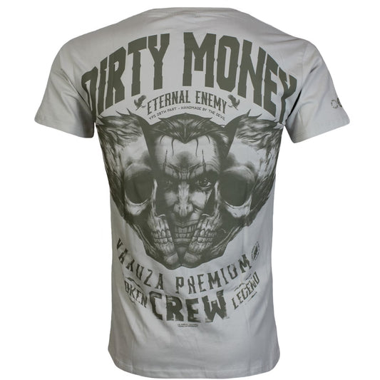 Rückseite von grauem Yakuza Premium T-Shirt mit Biker Totenkopf Print.