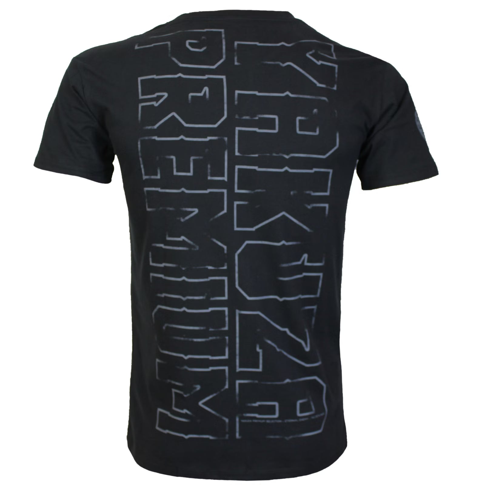 Rückseite des schwarzen Yakuza Premium T-Shirts mit vertikalem Logo-Print aus weicher Pima-Baumwolle.