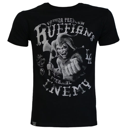 Vorderseite von schwarzem Yakuza Premium T-Shirt mit grossem Harlekin-Axt-Print.