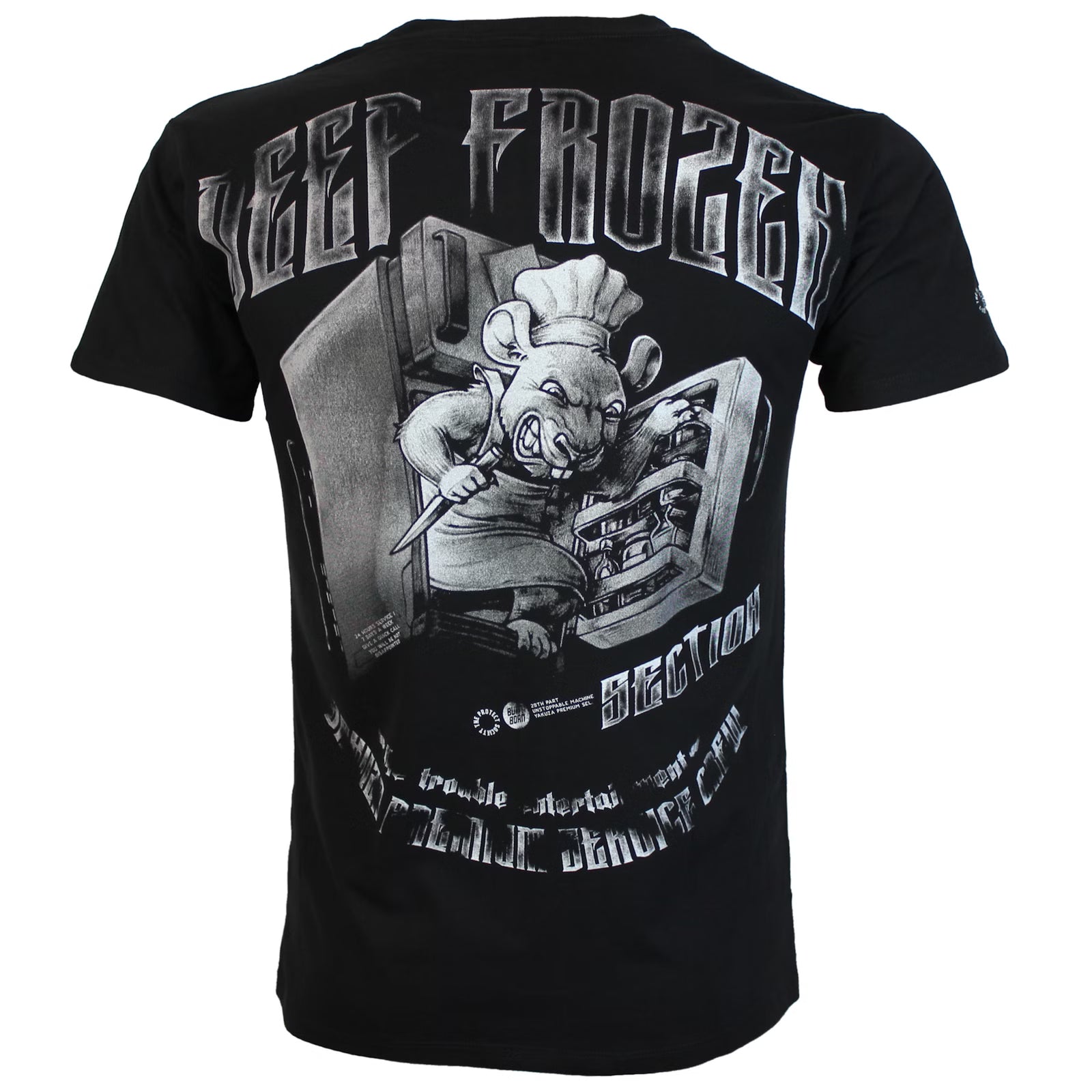 Rückseite von schwarzem Yakuza Premium T-Shirt mit grossem Ratten-Koch-Print.