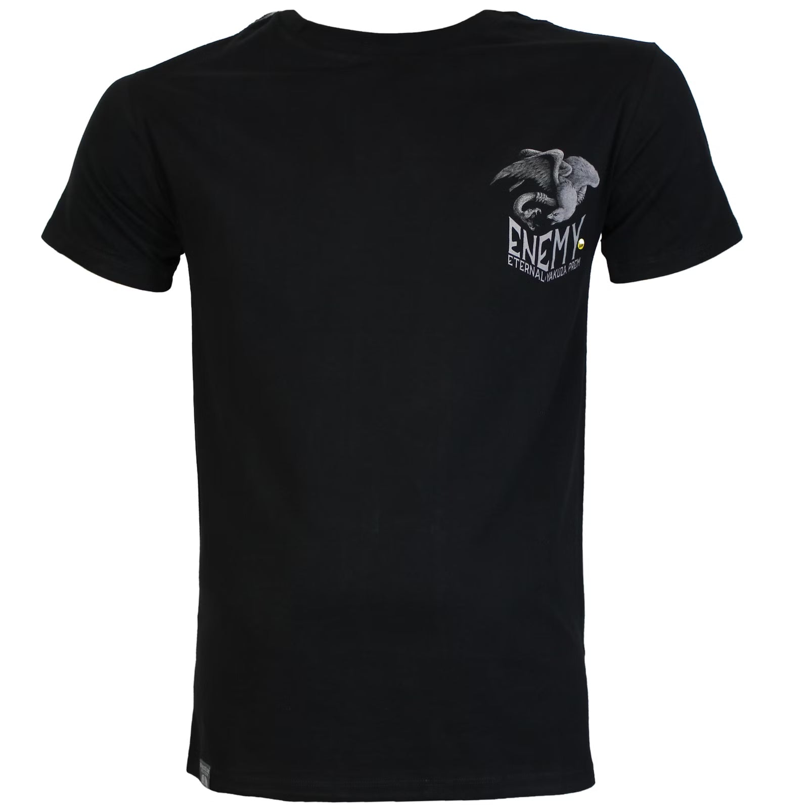 Vorderseite des schwarzen Yakuza Premium Herren T-Shirts mit kleinem Adler-Grafikprint auf der linken Brust.