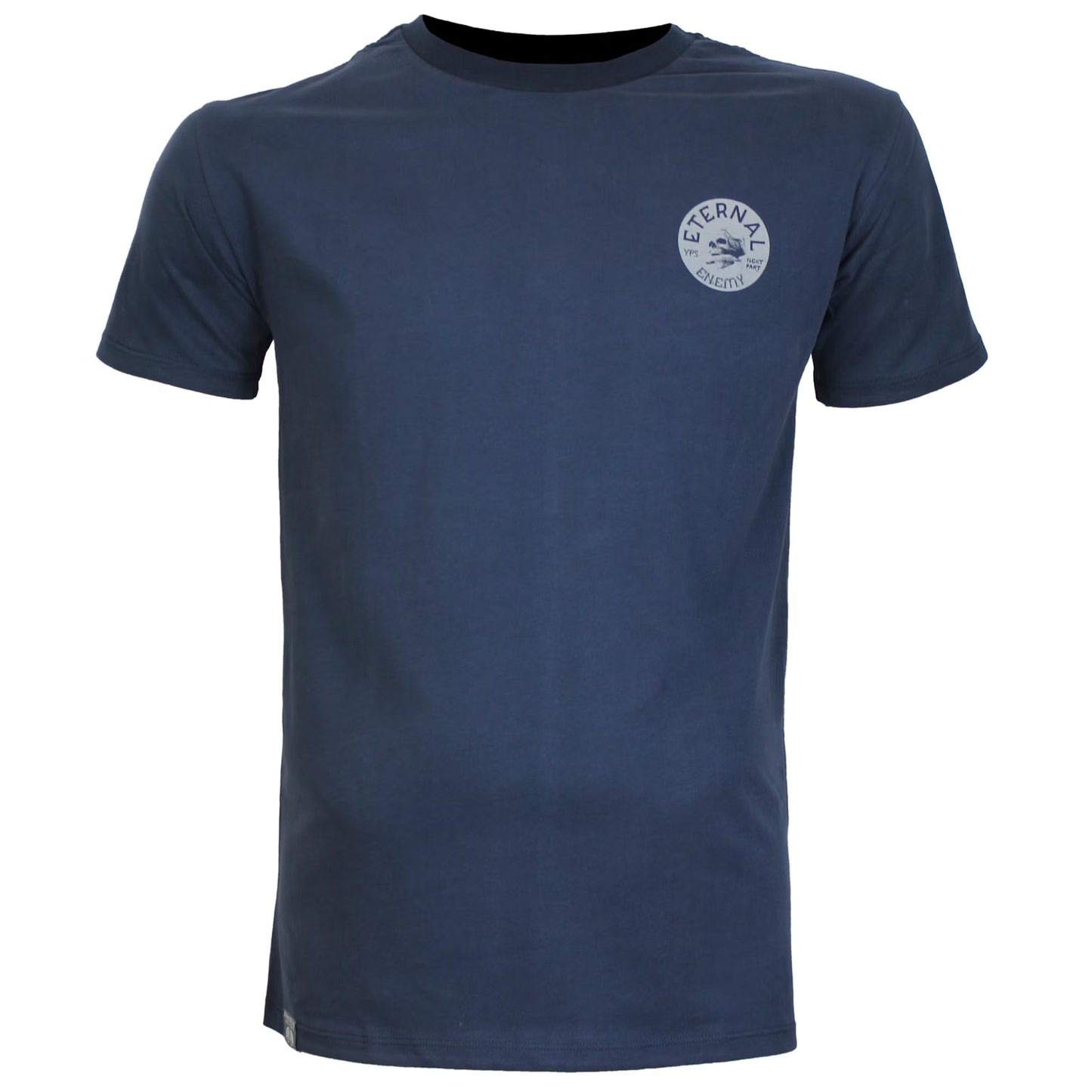 Dunkelblaues Yakuza Premium T-Shirt mit kleinem runden Brust-Print aus weicher Pima-Baumwolle.