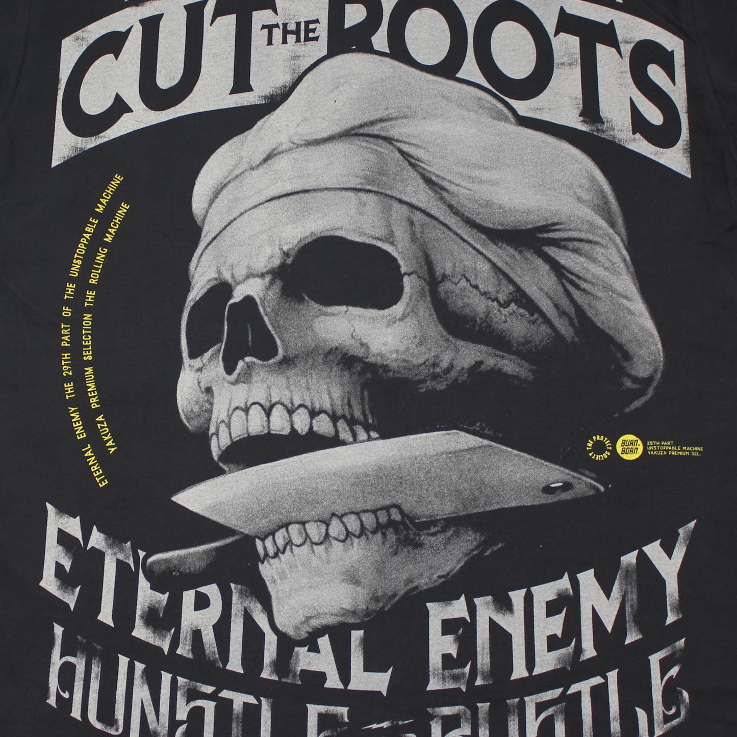 Detailaufnahme des Totenkopf-Rückenprints eines Yakuza Premium T-Shirts.