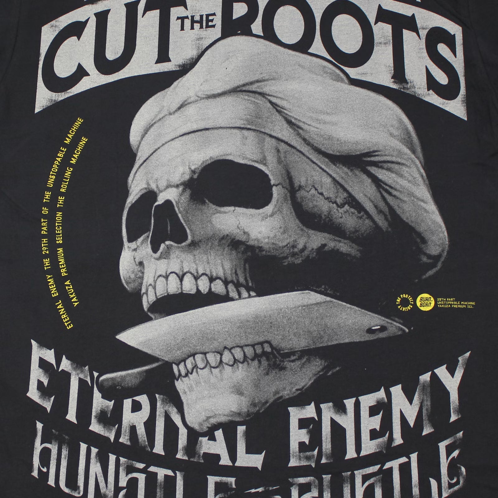 Detailaufnahme des Totenkopf-Rückenprints eines Yakuza Premium T-Shirts.