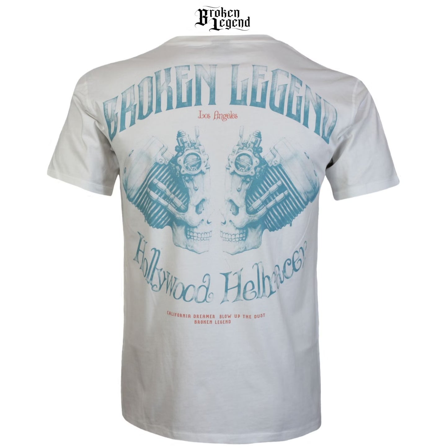 Broken Legend T-Shirt in Natur Weiss mit rundem Brustprint und mehrfarbigem Rückenprint