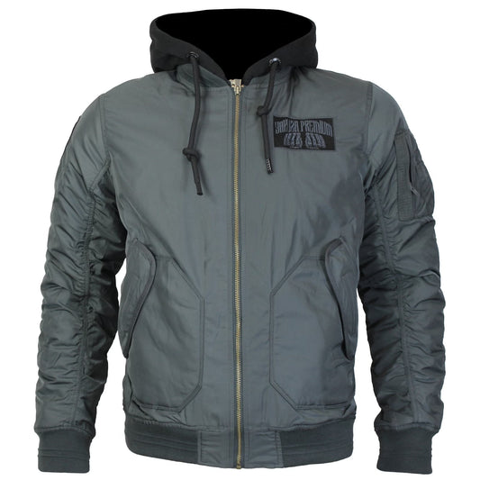 Limitierte Yakuza Bomberjacke 3961 in Grau/Stone mit Stickerei und Kapuze