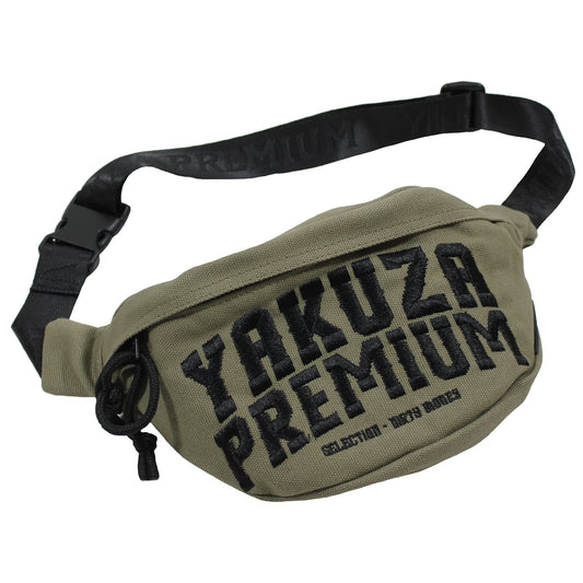 Yakuza Premium Oliv Gürteltasche mit 3D-Stickerei, verstellbarer Bauchgurt, zwei Fächer, Polyester.