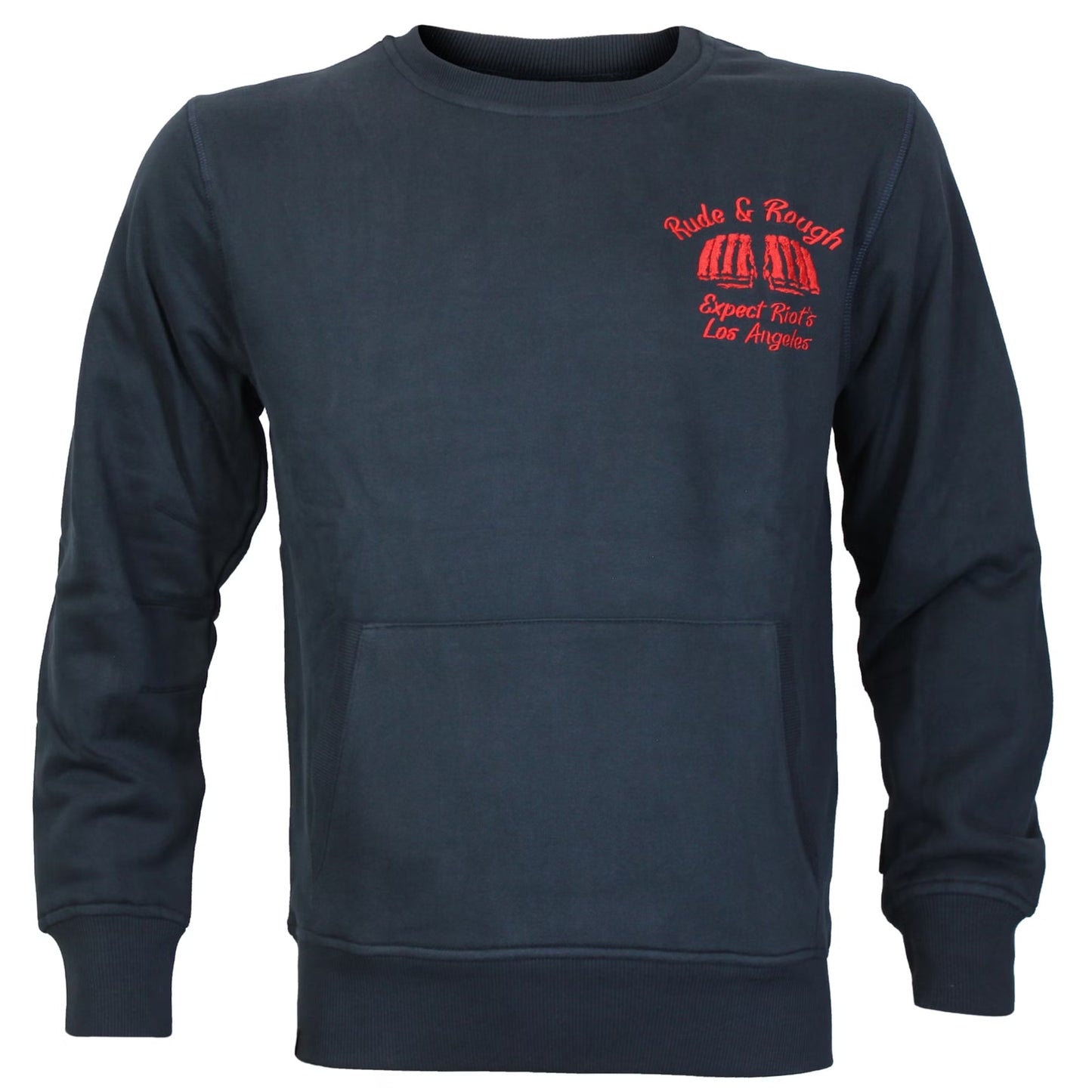 Yakuza Premium Männerpullover in Navy mit Stickerei und Bauchtasche