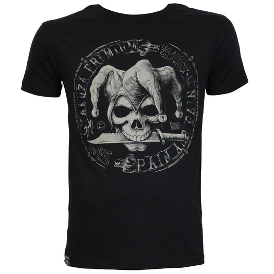 Yakuza Premium T-Shirt 3902 in schwarz mit grossem Frontprint im Tattoo-Stil und markantem Schriftzug auf dem Rücken – Herren Streetwear