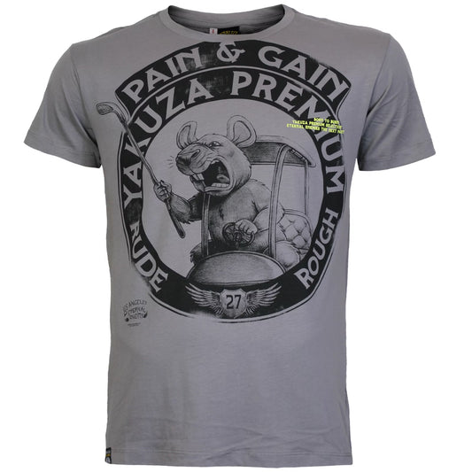 Yakuza Premium 3907 T-Shirt in lila matt aus 100 % Baumwolle mit grossem Brustprint und auffälligem Schriftzug auf dem Rücken