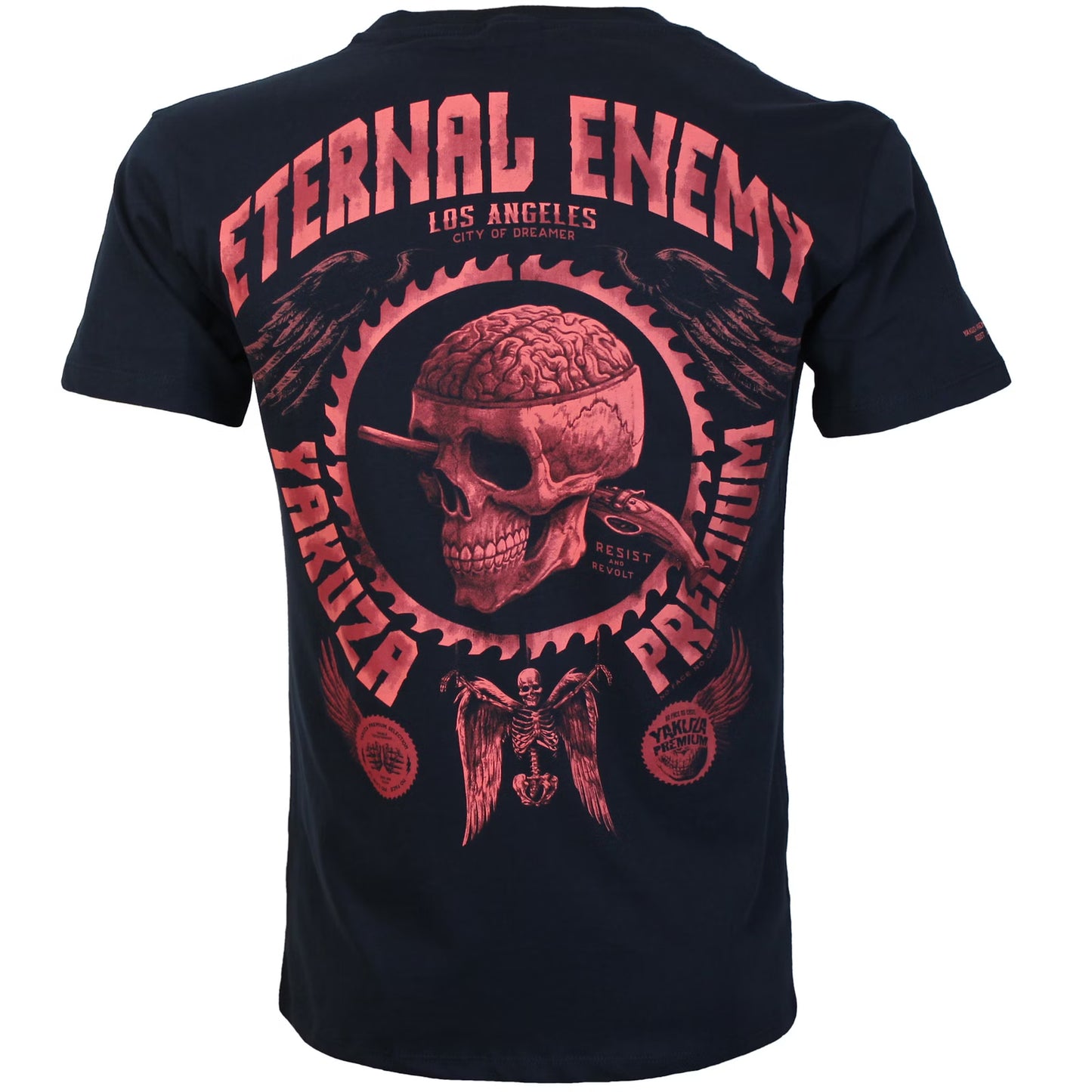 Yakuza Premium T-Shirt Navy mit Brustprint und grossem Rückenprint