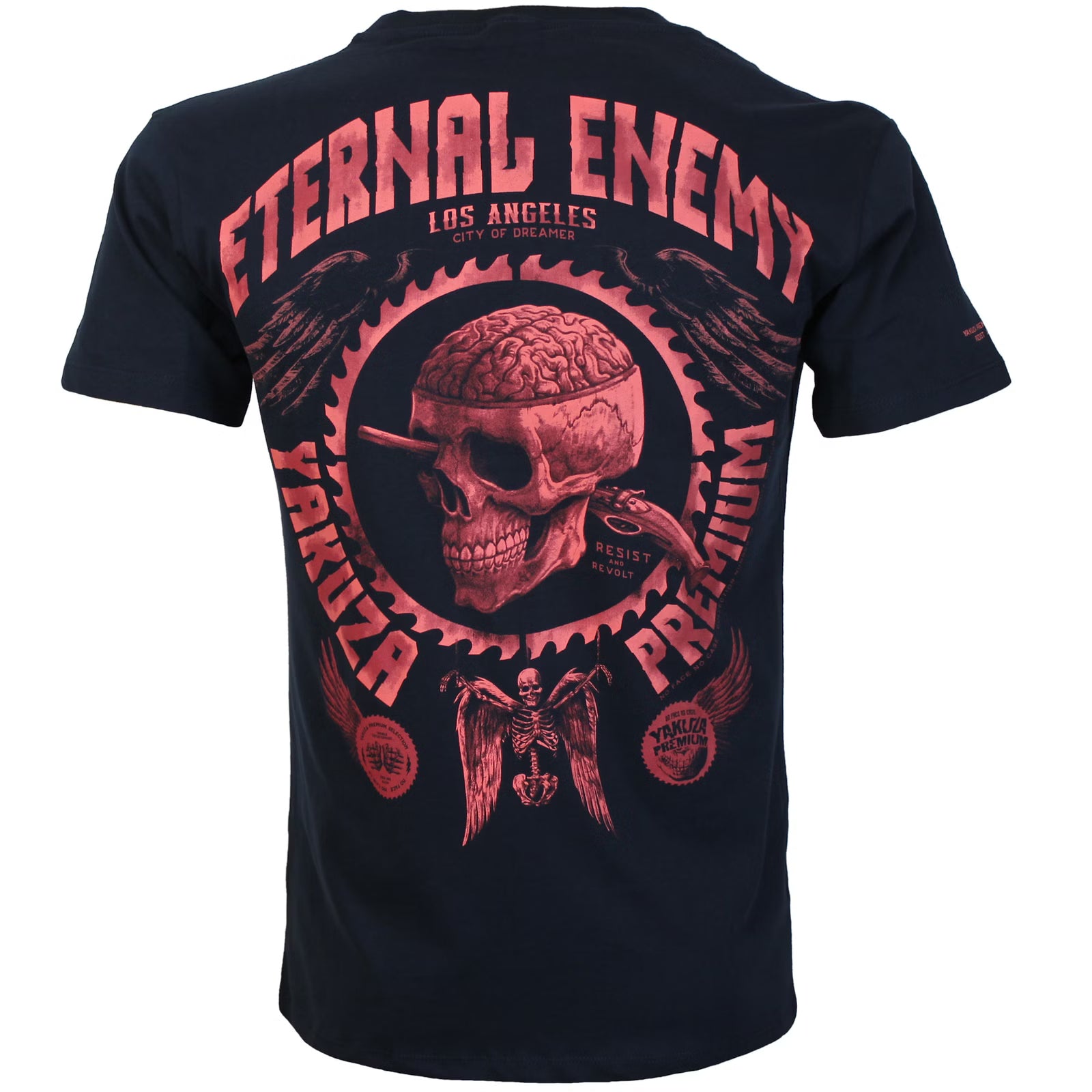Yakuza Premium T-Shirt Navy mit Brustprint und grossem Rückenprint