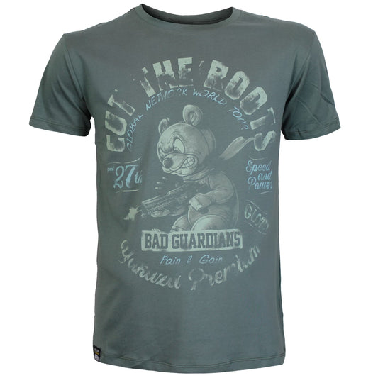 Yakuza Premium 3914 T-Shirt in grey blau aus 100 % Baumwolle mit grossem Brustprint und auffälligem Schriftzug auf dem Rücken