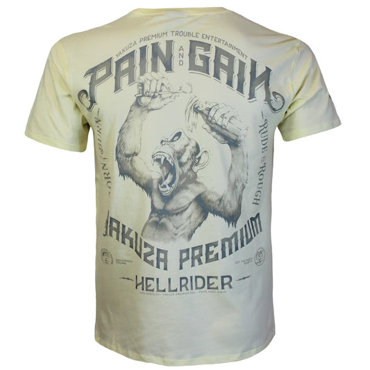 Hellgelb Yakuza Premium T-Shirt YPS 3909 mit wütendem Affenprint auf dem Rücken.