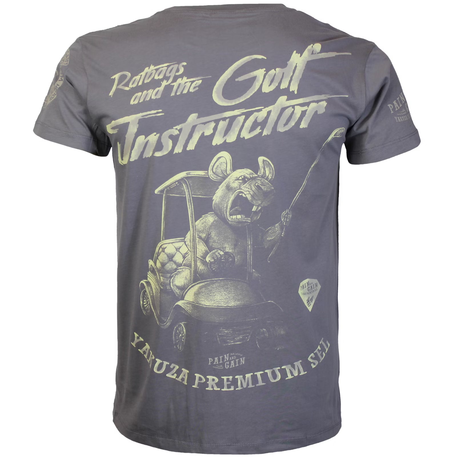 Yakuza Premium T-Shirt in Lila Matt mit grossem, detailreichem Rückenprint und kleinem Frontprint auf der linken Brust.