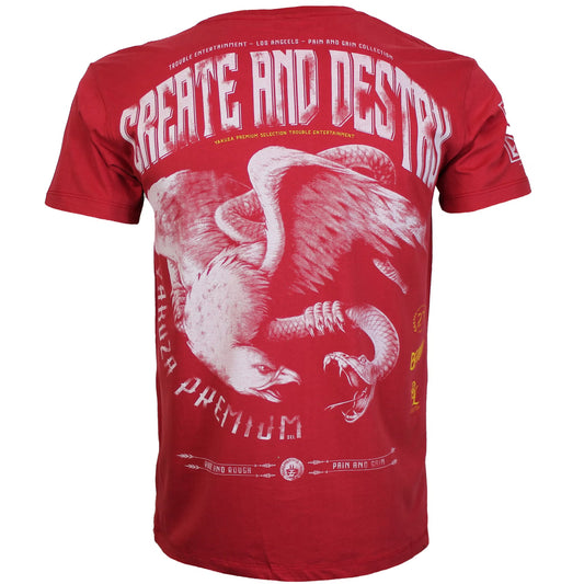  Yakuza Premium 3905 T-Shirt in rot mit grossem, detailreichem Rückenprint und kleinem Frontprint.