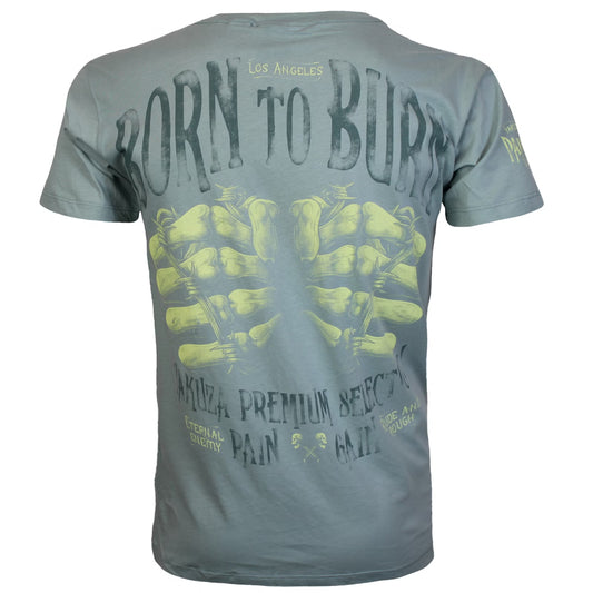 Yakuza Premium 3916 T-Shirt in aqua grau mit grossem, detailreichem Rückenprint und kleinem Frontprint auf der linken Brust.
