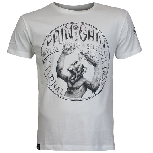 Yakuza Premium T-Shirt 3902 in natur weiss mit grossem Frontprint im Tattoo-Stil und markantem Schriftzug auf dem Rücken – Herren Streetwear