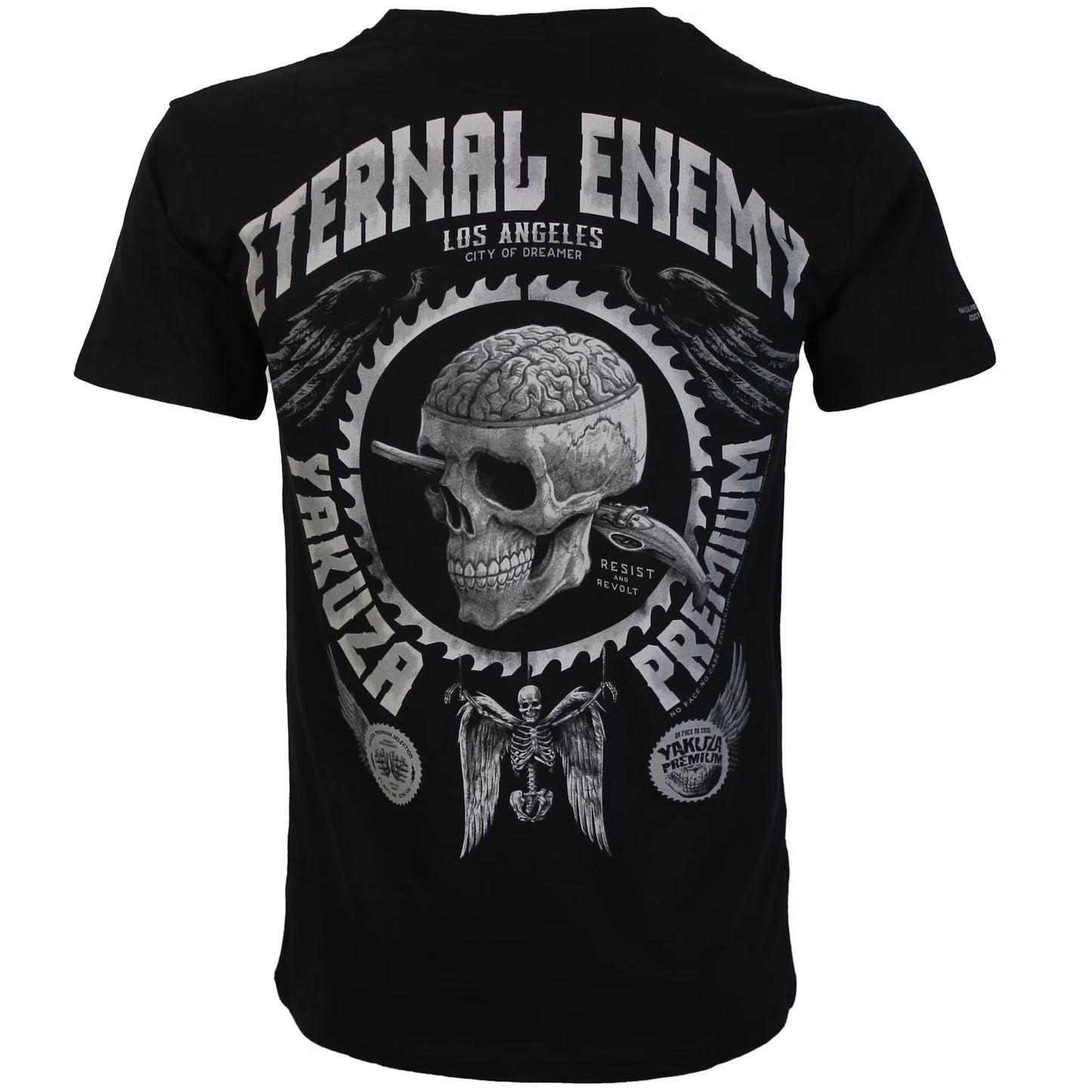 Schwarzes Yakuza Premium T-Shirt mit Brustprint und grossem Rückenprint