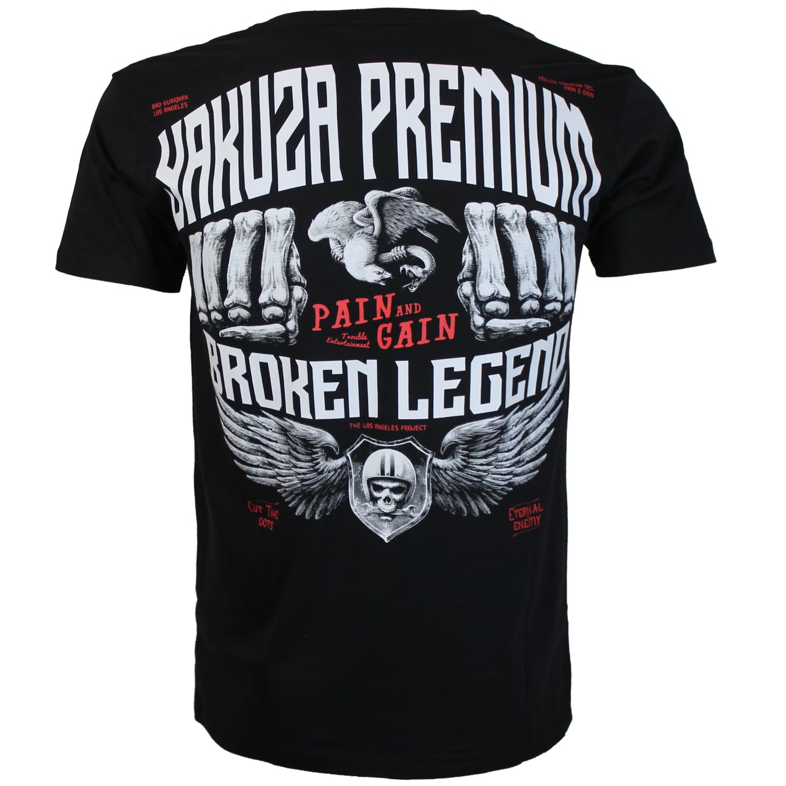 Rückenansicht Yakuza Premium T-Shirt schwarz mit grossem Fäuste-Print.