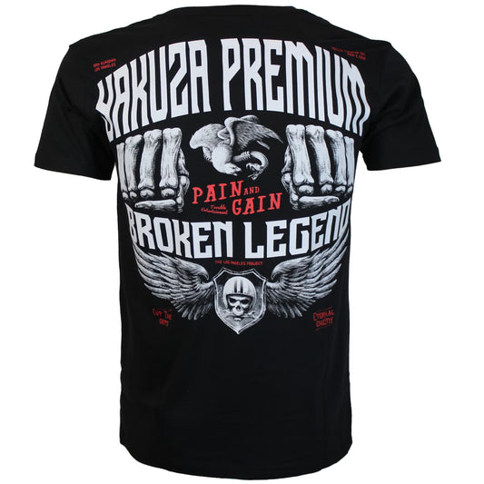 Rückenansicht Yakuza Premium T-Shirt schwarz mit grossem Fäuste-Print.