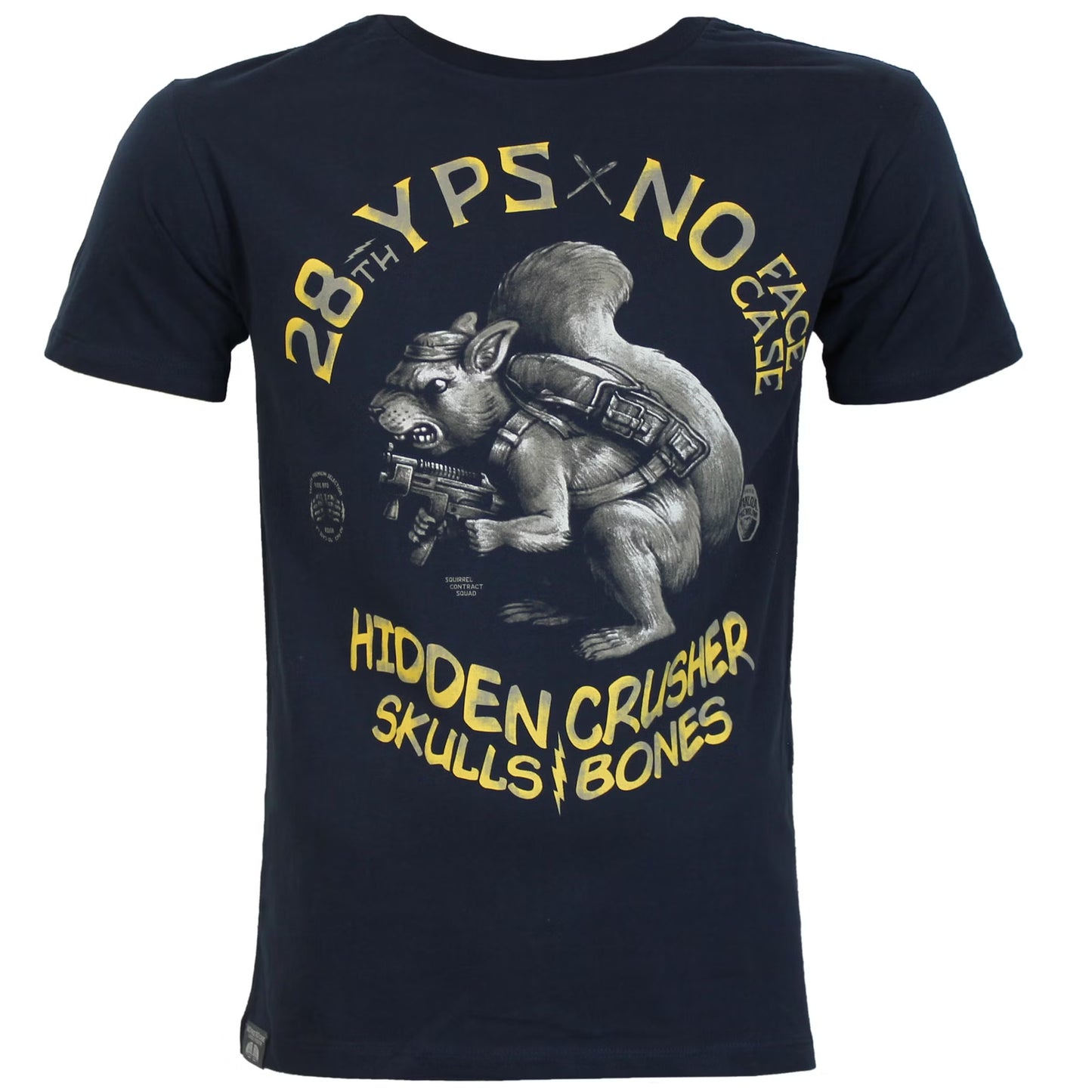 Dunkelblaues Yakuza Premium T-Shirt mit buntem Eichhörnchen-Print.
