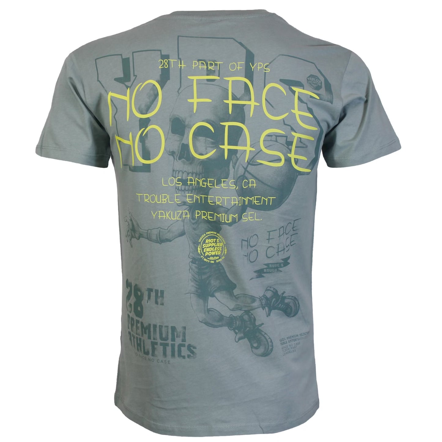 Yakuza Premium Shirt Rückenansicht: Großer Basketball-Grafikprint in Mehrfarben-Druck auf Mint.