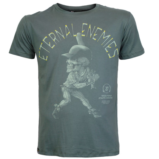 Yakuza Premium T-Shirt 3900 in olivegrau mit grossem Frontprint im Tattoo-Stil und markantem Schriftzug auf dem Rücken – Herren Streetwear