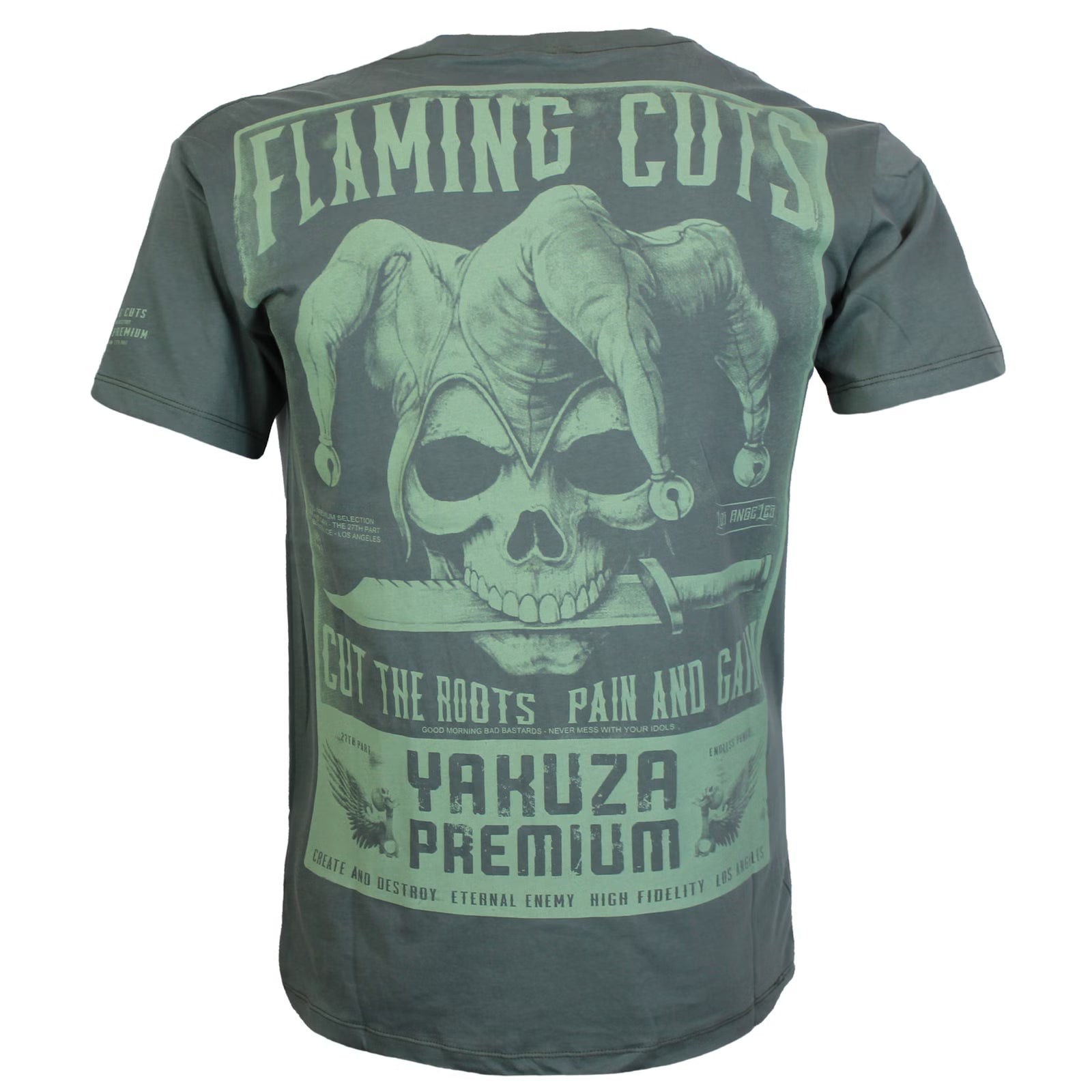 Yakuza Premium 3916 T-Shirt aus 100 % Baumwolle mit kleinem Brustprint vorn und grossem Rückenprint.