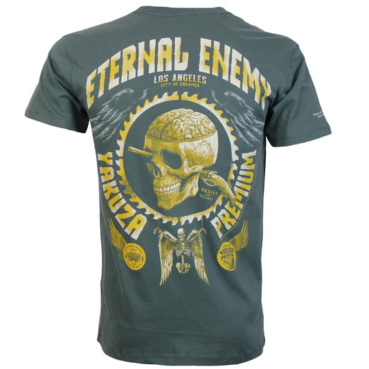 Yakuza Premium T-Shirt Oliv mit Brustprint und grossem Rückenprint