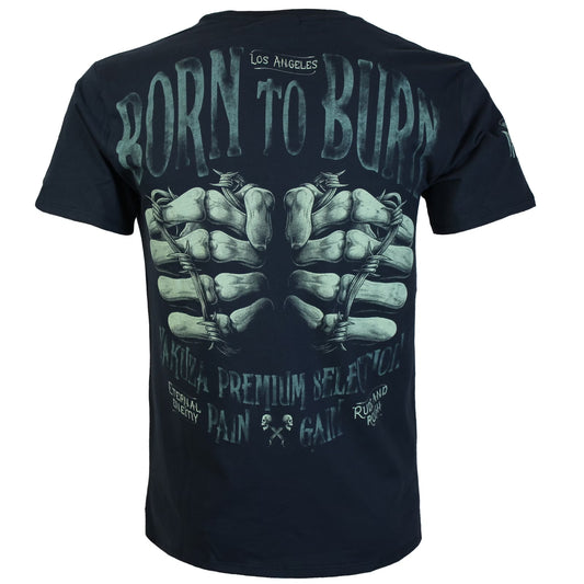 Weiches Yakuza Premium T-Shirt in Dunkelblau mit grossem Fäuste-Rückenprint.
