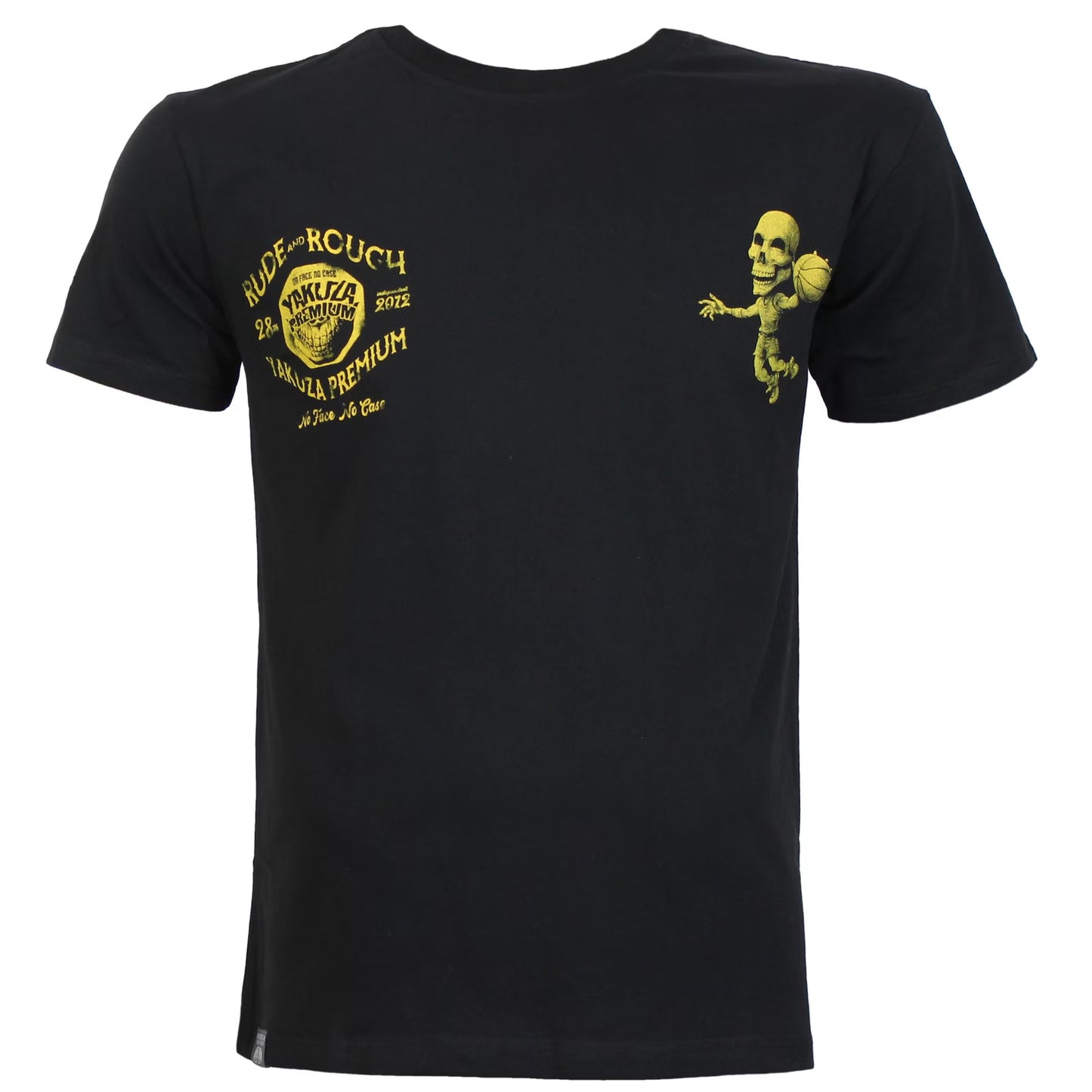 Schwarzes Yakuza Premium T-Shirt aus Pima-Baumwolle mit zwei kleinen Brust-Prints und Rundhals.