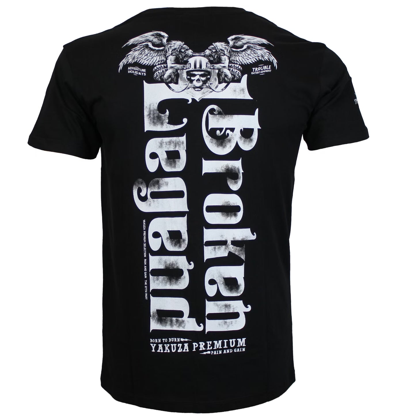 Yakuza Premium  YPS 3912  T-Shirt Schwarz aus 100% Baumwolle mit grossem Brustprint und auffälligen Schriftzug auf dem Rücken.