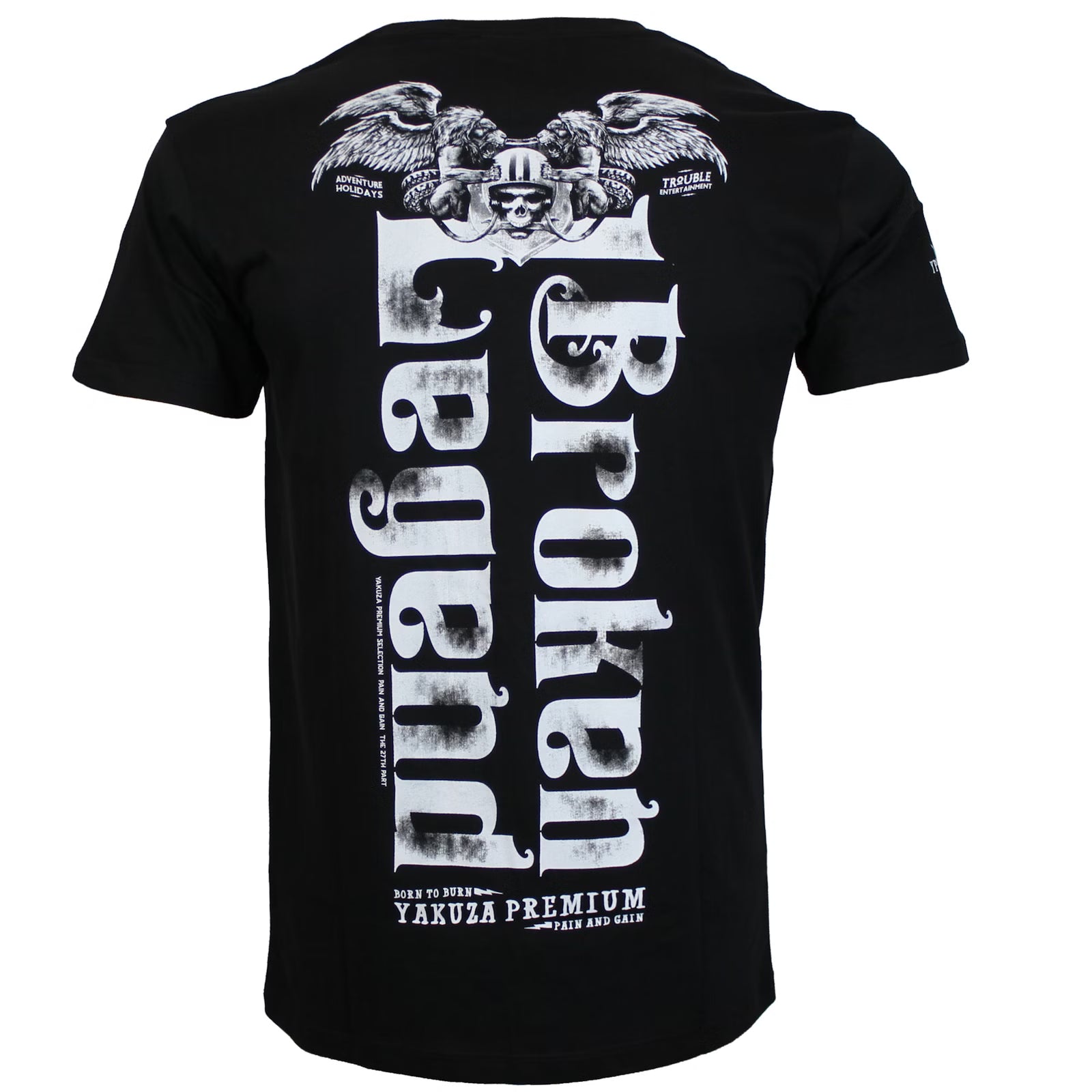 Yakuza Premium  YPS 3912  T-Shirt Schwarz aus 100% Baumwolle mit grossem Brustprint und auffälligen Schriftzug auf dem Rücken.