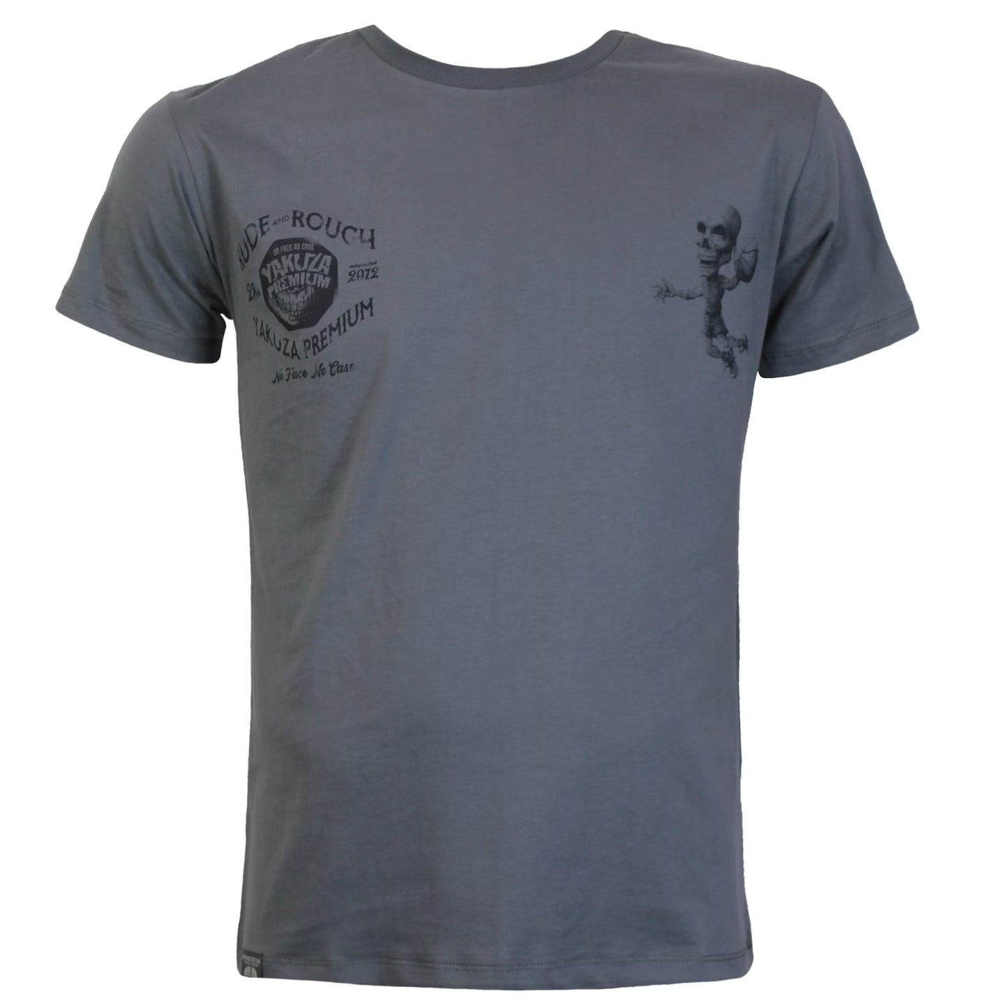 Dunkelgraues Yakuza Premium T-Shirt aus Pima-Baumwolle mit zwei kleinen Brust-Prints und Rundhals.