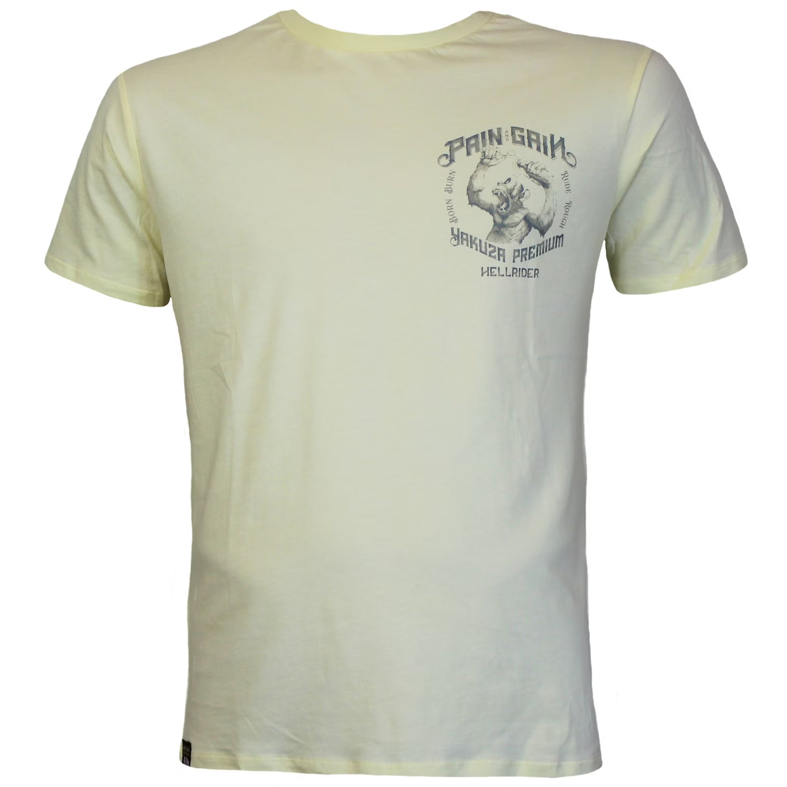 Hellgelb Yakuza Premium T-Shirt YPS 3909 mit wütendem Affenprint auf dem Rücken.