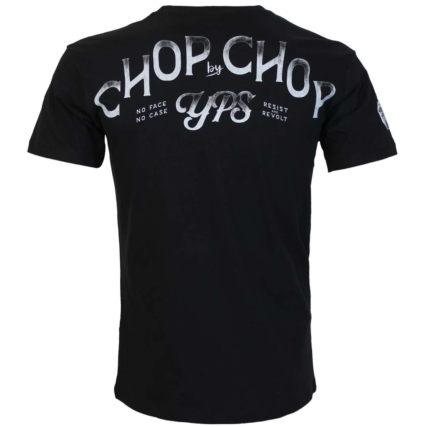 Yakuza Premium Selection T-Shirt in Schwarz mit grossem Frontprint Schwein als Koch und Chop by Chop Schriftzug auf dem Rücken