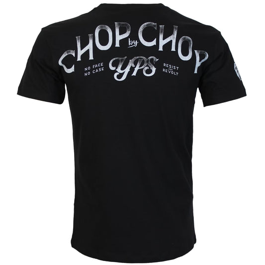 Yakuza Premium Selection T-Shirt in Schwarz mit grossem Frontprint Schwein als Koch und Chop by Chop Schriftzug auf dem Rücken