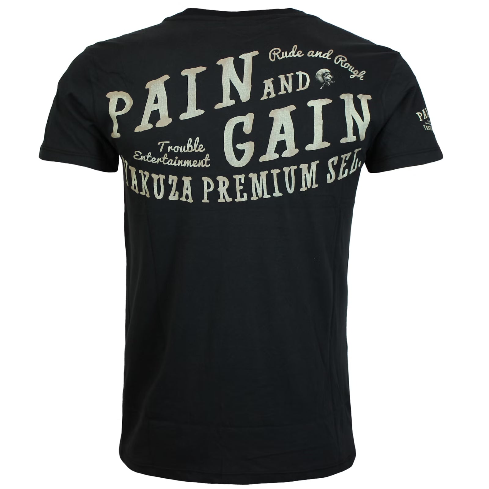 Yakuza Premium T-Shirt 3901 in schwarz mit grossem Frontprint im Tattoo-Stil und markantem Schriftzug auf dem Rücken – Herren Streetwear
